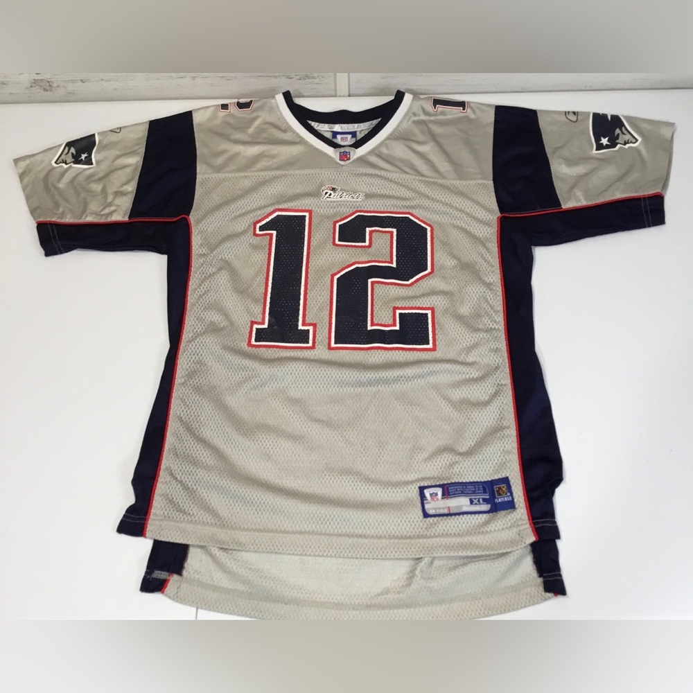Tom Brady New England Patriots White NFL Reebok On Field Jersey Youth XL 18-20